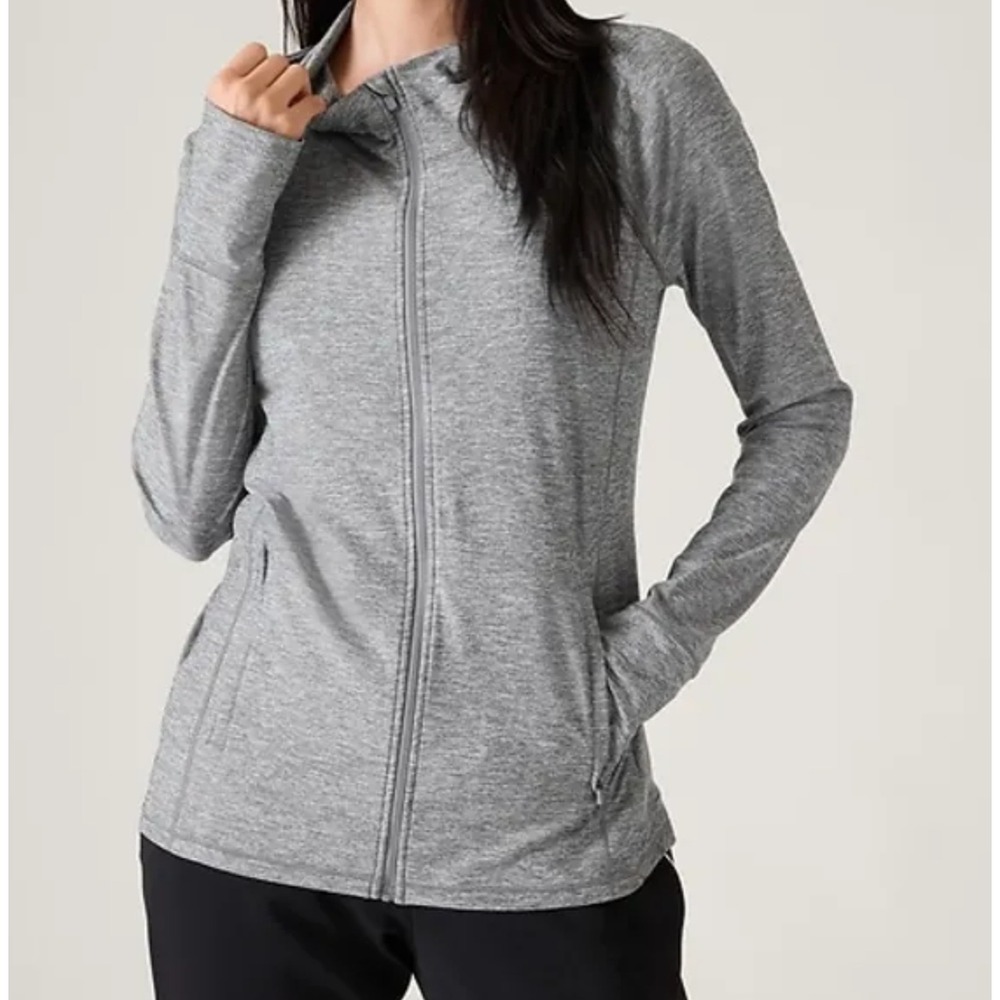 Athleta Jacket Hooded 1X 18 Pacifica Illume UPF Gray Zip Pockets Lightweight